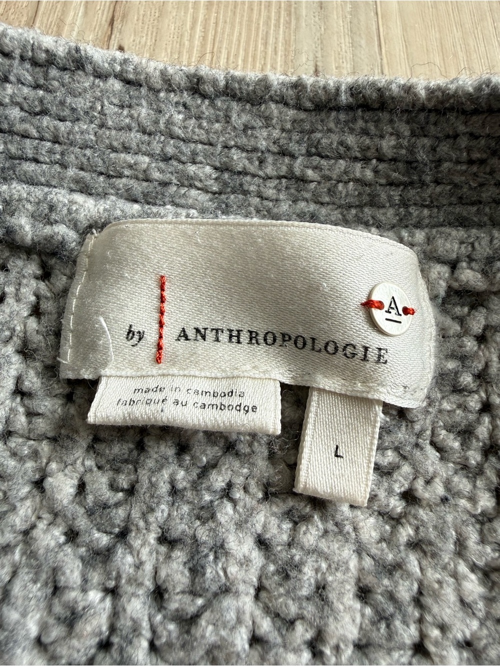 By Anthropologie Oversized Merino Wool Blend Chunky Knit Cardigan Sweater L - Picture 4 of 6